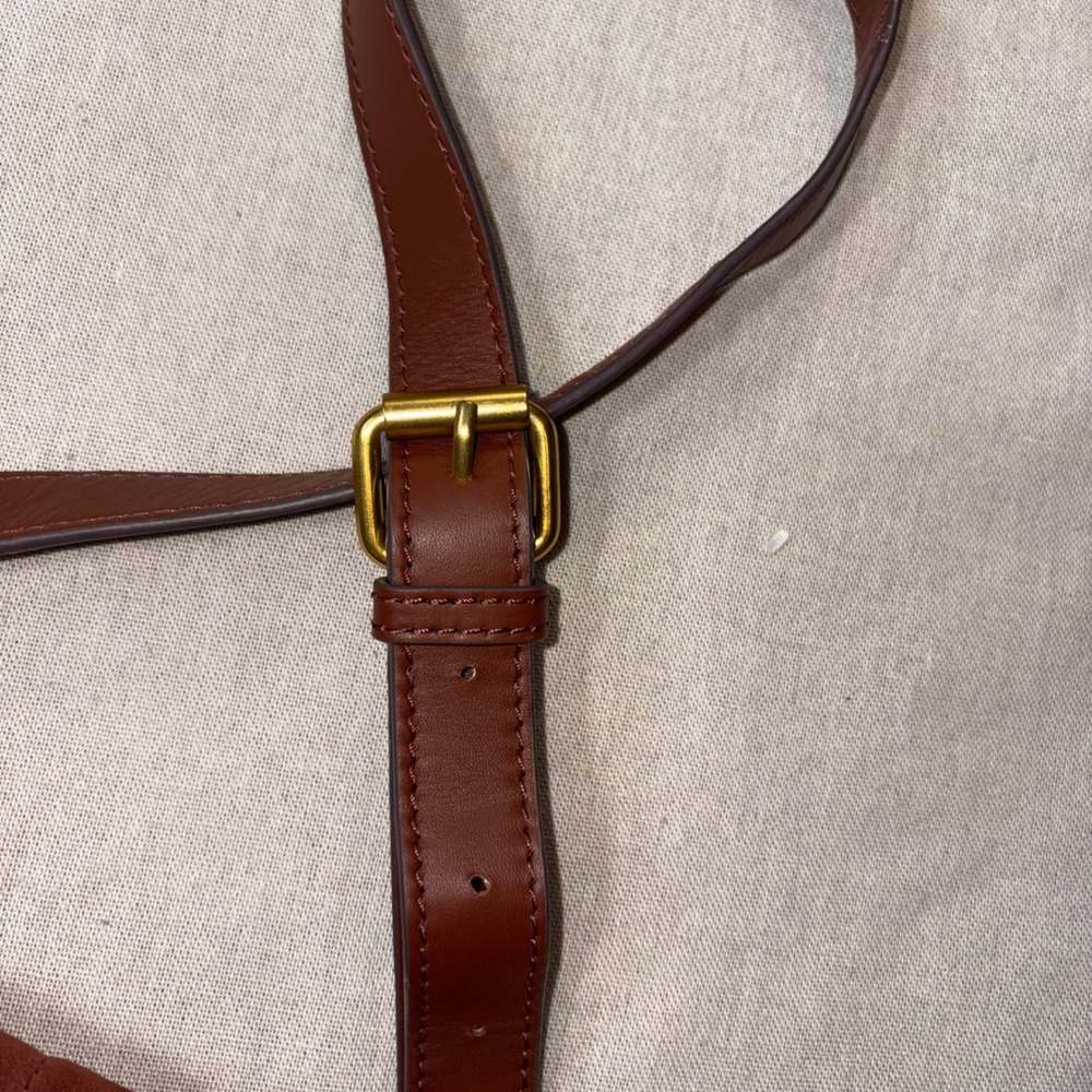 American Leather Co Mahogany Brown Suede Leather Quilted Crossbody Saddle Bag - Picture 9 of 11